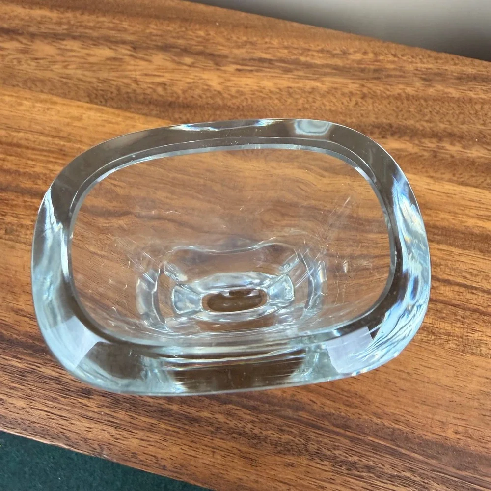 Strombergshyttan Swedish Art Glass Vase Etched Bird Crystal Mid Century Modern